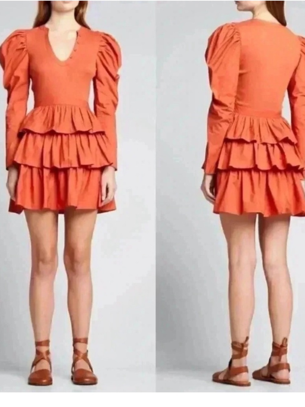 Ulla Johnson Amiri Puff Sleeve Dress in Mesa Ribbed Bodice Tiered Skirt Western